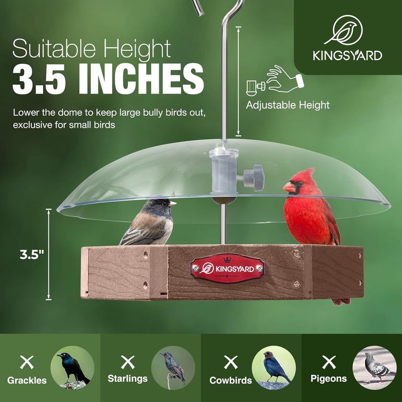 Kingsyard Large Platform Bird Feeder Outdoor Hanging, Adjustable Dome Squirrel Proof Rain Cover, Metal Mesh Tray Recycled Plastic Wild Bird Seed Feeding Station, Brown - Image 3